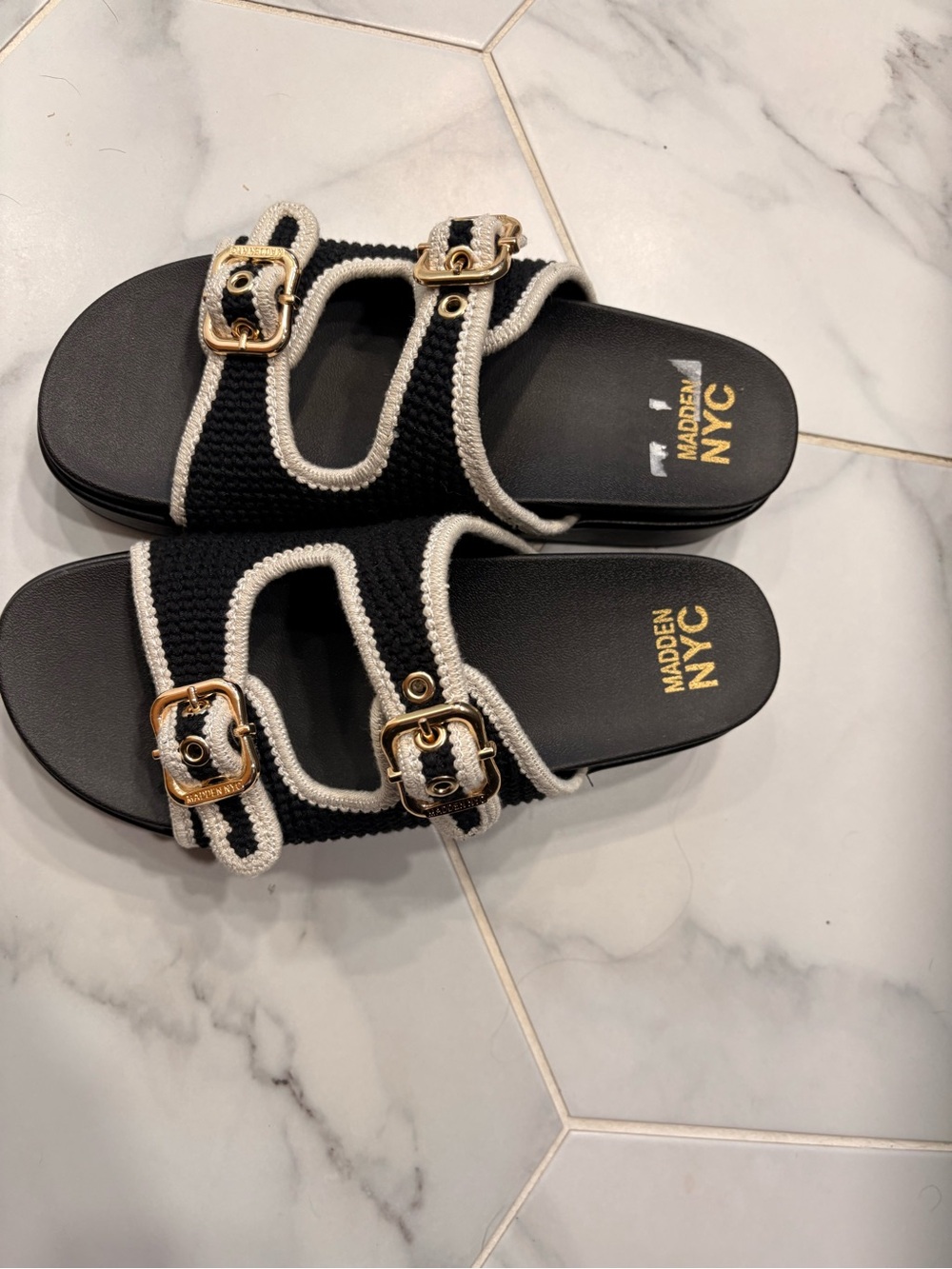 Black & White Buckle Slide Sandals